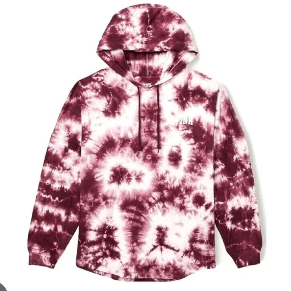 VS PINK Maroon Tie Dye Hooded Long Sleeve - Picture 2 of 5